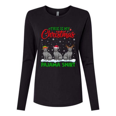 Xmas Santa Hat Reindeer Sphynx Dog Christmas Womens Cotton Relaxed Long Sleeve T-Shirt