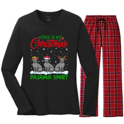 Xmas Santa Hat Reindeer Sphynx Dog Christmas Women's Long Sleeve Flannel Pajama Set 