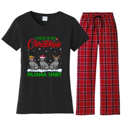 Xmas Santa Hat Reindeer Sphynx Dog Christmas Women's Flannel Pajama Set