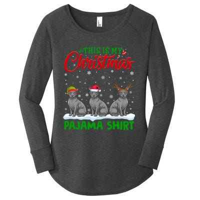 Xmas Santa Hat Reindeer Sphynx Dog Christmas Women's Perfect Tri Tunic Long Sleeve Shirt