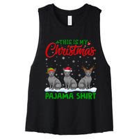 Xmas Santa Hat Reindeer Sphynx Dog Christmas Women's Racerback Cropped Tank