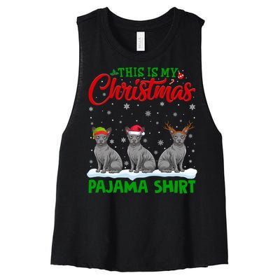 Xmas Santa Hat Reindeer Sphynx Dog Christmas Women's Racerback Cropped Tank