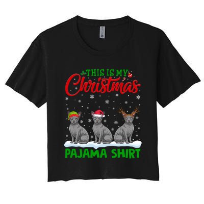 Xmas Santa Hat Reindeer Sphynx Dog Christmas Women's Crop Top Tee