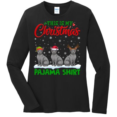 Xmas Santa Hat Reindeer Sphynx Dog Christmas Ladies Long Sleeve Shirt