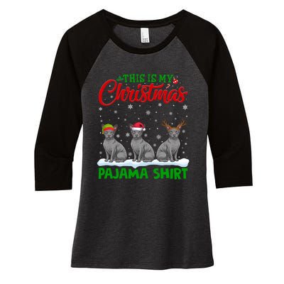 Xmas Santa Hat Reindeer Sphynx Dog Christmas Women's Tri-Blend 3/4-Sleeve Raglan Shirt