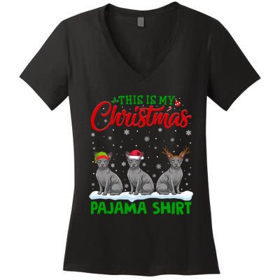 Xmas Santa Hat Reindeer Sphynx Dog Christmas Women's V-Neck T-Shirt