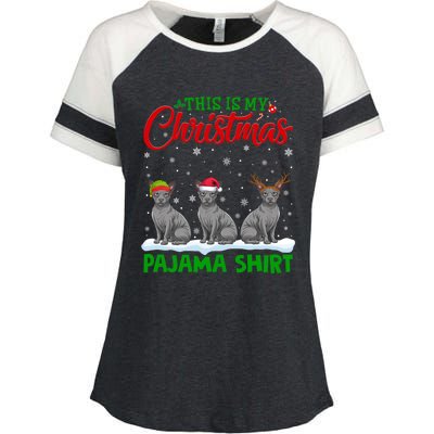 Xmas Santa Hat Reindeer Sphynx Dog Christmas Enza Ladies Jersey Colorblock Tee