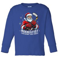 Xmas Santa Hockey Players Making A Fist Checking Your Twice Toddler Long Sleeve Shirt