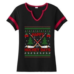 Xmas Sweater Happy Hockeydays Ugly Ice Hockey Christmas Gift Ladies Halftime Notch Neck Tee