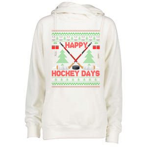 Xmas Sweater Happy Hockeydays Ugly Ice Hockey Christmas Gift Womens Funnel Neck Pullover Hood