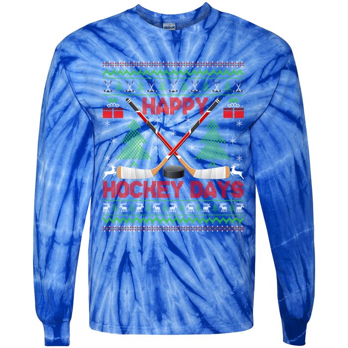 Xmas Sweater Happy Hockeydays Ugly Ice Hockey Christmas Gift Tie-Dye Long Sleeve Shirt