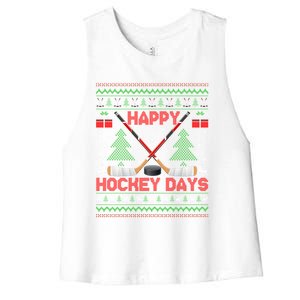 Xmas Sweater Happy Hockeydays Ugly Ice Hockey Christmas Gift Women's Racerback Cropped Tank