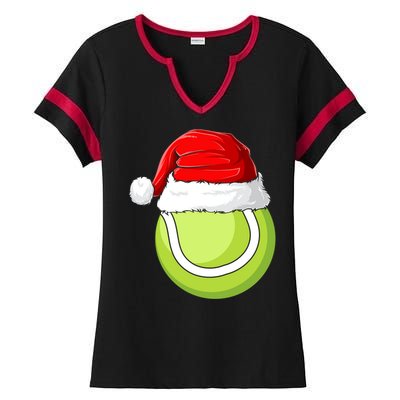 Xmas Santa Hat Christmas Tennis Funny Gift Ladies Halftime Notch Neck Tee