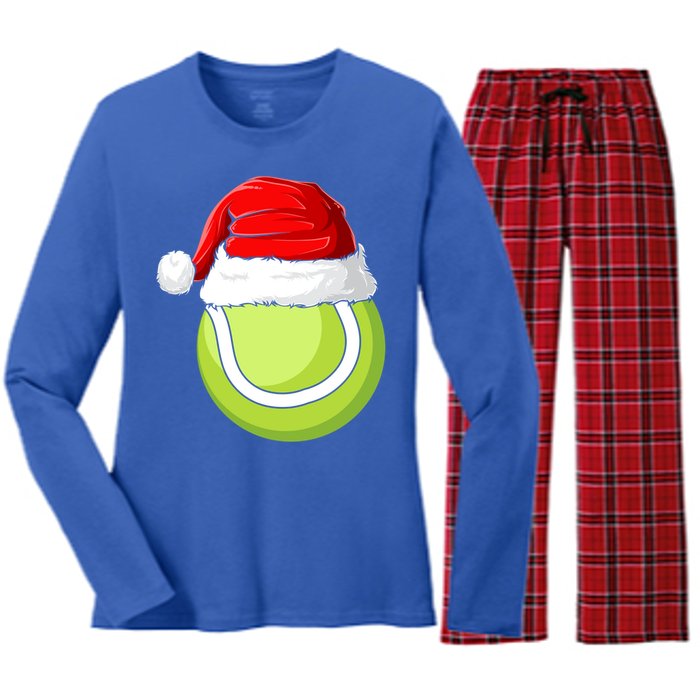 Xmas Santa Hat Christmas Tennis Funny Gift Women's Long Sleeve Flannel Pajama Set 