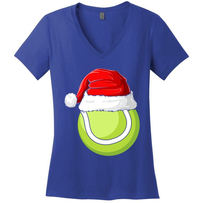 Xmas Santa Hat Christmas Tennis Funny Gift Women's V-Neck T-Shirt