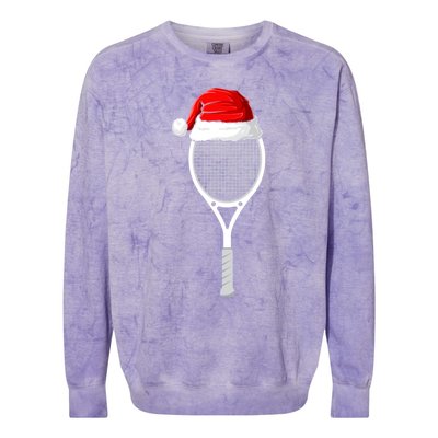 Xmas Santa Hat Tennis Racket Christmas Tennis Cool Gift Colorblast Crewneck Sweatshirt