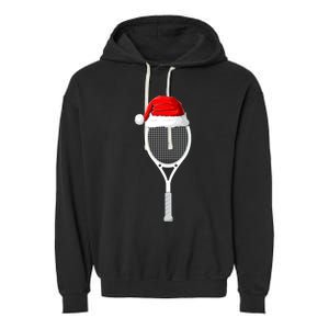 Xmas Santa Hat Tennis Racket Christmas Tennis Cool Gift Garment-Dyed Fleece Hoodie