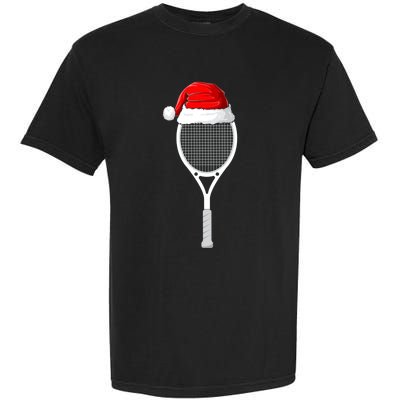 Xmas Santa Hat Tennis Racket Christmas Tennis Cool Gift Garment-Dyed Heavyweight T-Shirt