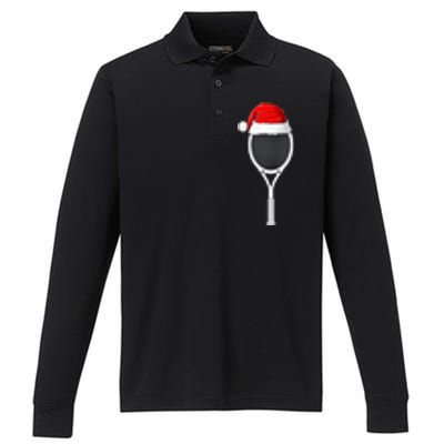 Xmas Santa Hat Tennis Racket Christmas Tennis Cool Gift Performance Long Sleeve Polo