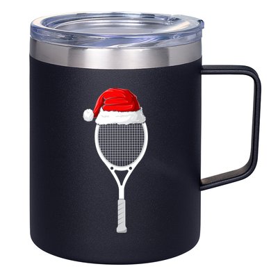 Xmas Santa Hat Tennis Racket Christmas Tennis Cool Gift 12oz Stainless Steel Coffee Mug