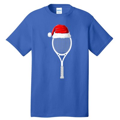 Xmas Santa Hat Tennis Racket Christmas Tennis Cool Gift Tall T-Shirt