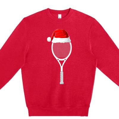 Xmas Santa Hat Tennis Racket Christmas Tennis Cool Gift Premium Crewneck Sweatshirt