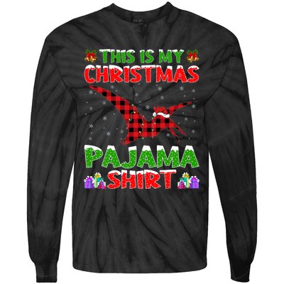 Xmas Santa Hat This Is My Pterodactyl Christmas Pajama Tie-Dye Long Sleeve Shirt