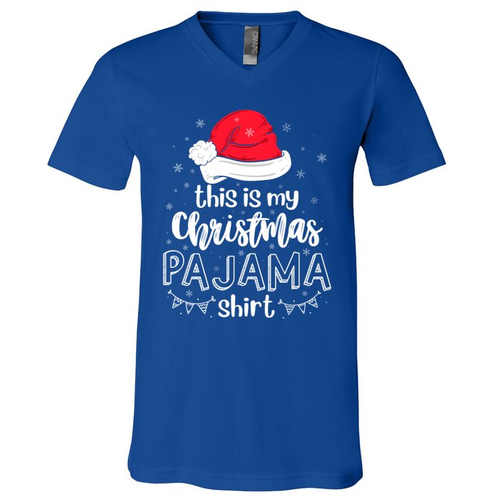 Xmas Santa Hat This Is My Christmas Pajama Gift V-Neck T-Shirt