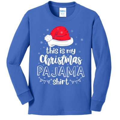 Xmas Santa Hat This Is My Christmas Pajama Gift Kids Long Sleeve Shirt