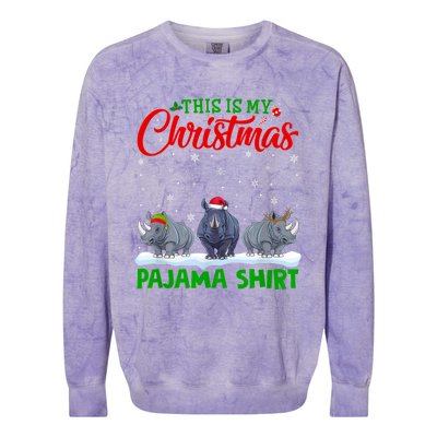 Xmas Santa Hat Reindeer Rhino Christmas Pajama Colorblast Crewneck Sweatshirt