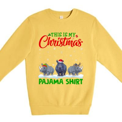 Xmas Santa Hat Reindeer Rhino Christmas Pajama Premium Crewneck Sweatshirt