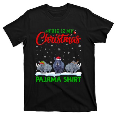 Xmas Santa Hat Reindeer Rhino Christmas Pajama T-Shirt