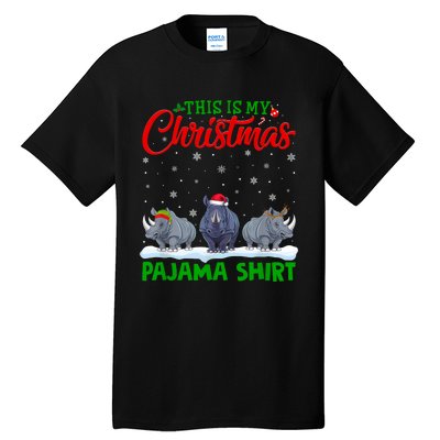 Xmas Santa Hat Reindeer Rhino Christmas Pajama Tall T-Shirt