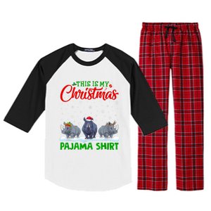 Xmas Santa Hat Reindeer Rhino Christmas Pajama Raglan Sleeve Pajama Set