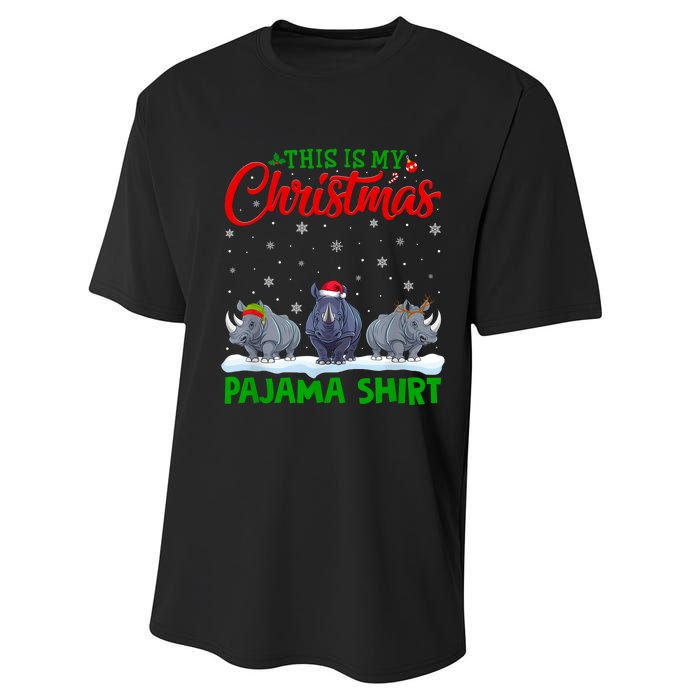 Xmas Santa Hat Reindeer Rhino Christmas Pajama Performance Sprint T-Shirt