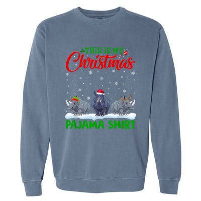 Xmas Santa Hat Reindeer Rhino Christmas Pajama Garment-Dyed Sweatshirt