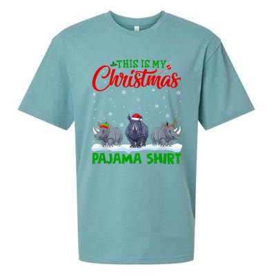 Xmas Santa Hat Reindeer Rhino Christmas Pajama Sueded Cloud Jersey T-Shirt