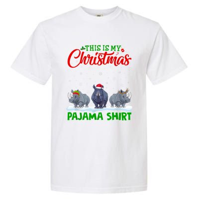 Xmas Santa Hat Reindeer Rhino Christmas Pajama Garment-Dyed Heavyweight T-Shirt