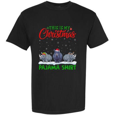 Xmas Santa Hat Reindeer Rhino Christmas Pajama Garment-Dyed Heavyweight T-Shirt