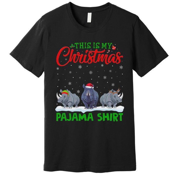 Xmas Santa Hat Reindeer Rhino Christmas Pajama Premium T-Shirt