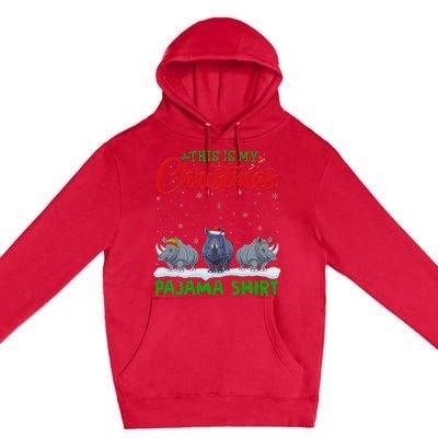 Xmas Santa Hat Reindeer Rhino Christmas Pajama Premium Pullover Hoodie