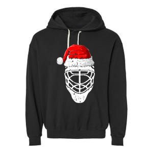 Xmas Santa Hat Christmas Ice Hockey Gift Garment-Dyed Fleece Hoodie