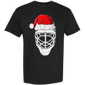 Xmas Santa Hat Christmas Ice Hockey Gift Garment-Dyed Heavyweight T-Shirt