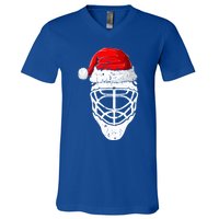 Xmas Santa Hat Christmas Ice Hockey Gift V-Neck T-Shirt