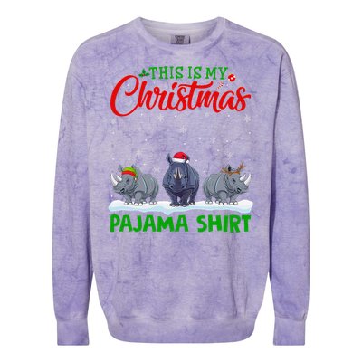 Xmas Santa Hat Reindeer Rhino Christmas Pajama Colorblast Crewneck Sweatshirt