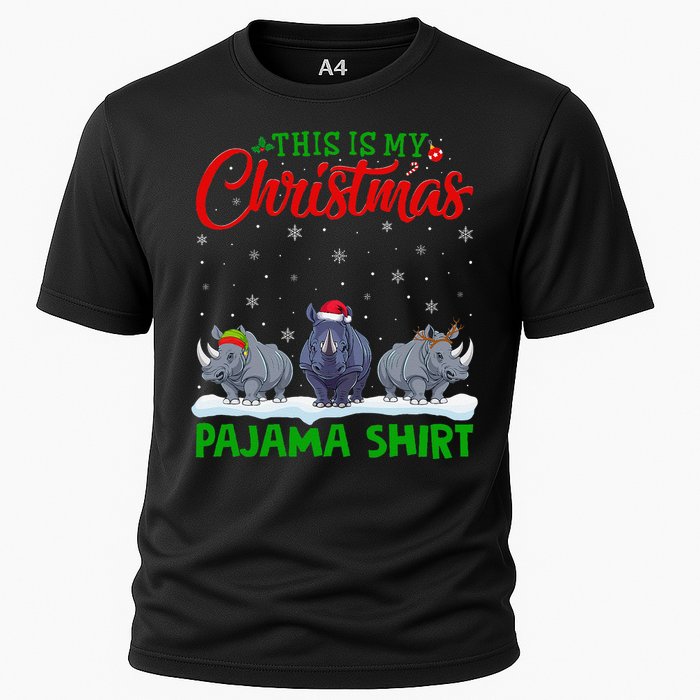 Xmas Santa Hat Reindeer Rhino Christmas Pajama Cooling Performance Crew T-Shirt