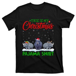 Xmas Santa Hat Reindeer Rhino Christmas Pajama T-Shirt