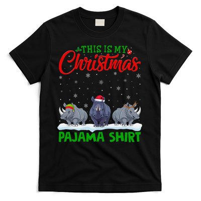 Xmas Santa Hat Reindeer Rhino Christmas Pajama T-Shirt