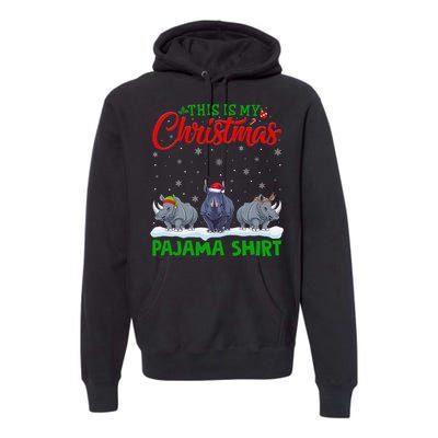 Xmas Santa Hat Reindeer Rhino Christmas Pajama Premium Hoodie