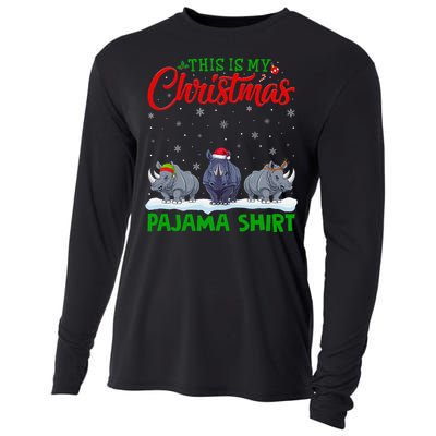 Xmas Santa Hat Reindeer Rhino Christmas Pajama Cooling Performance Long Sleeve Crew